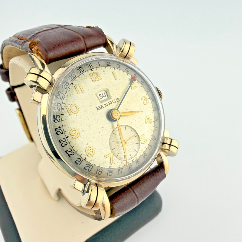 Vintage Benrus 10K Gold Plate Calendar Watch Day Date Mechanical Working
