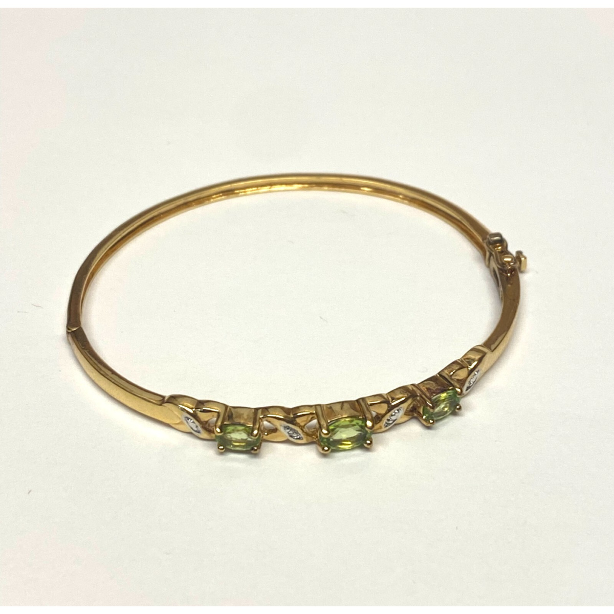 Sparkly Over Sterling Silver Dipped Gold Peridot Green & Clear Stones Oval 