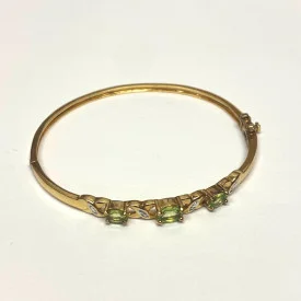 Sparkly Over Sterling Silver Dipped Gold Peridot Green & Clear Stones Oval 