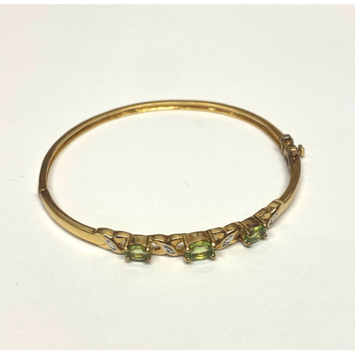 Sparkly Over Sterling Silver Dipped Gold Peridot Green & Clear Stones Oval Sparkly Over Sterling Silver Dipped Gold Peridot Green & Clear Stones Oval