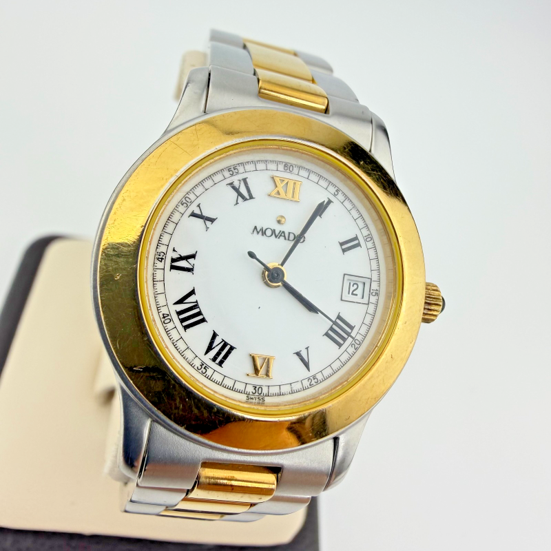 Vintage Movado Two-Tone Quartz Watch Roman Numerals 6.5 in Date 81.36.812.2