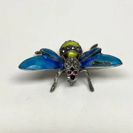 Antique 6 Legged Mosquito Designed w/Blue/GREEN Color Red Ruby Eye Brooch 925