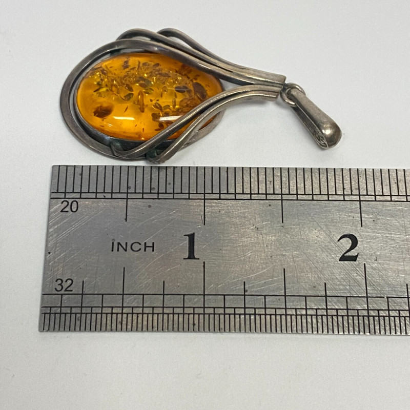 Silver Vintage Real Amber Modernist Pendant