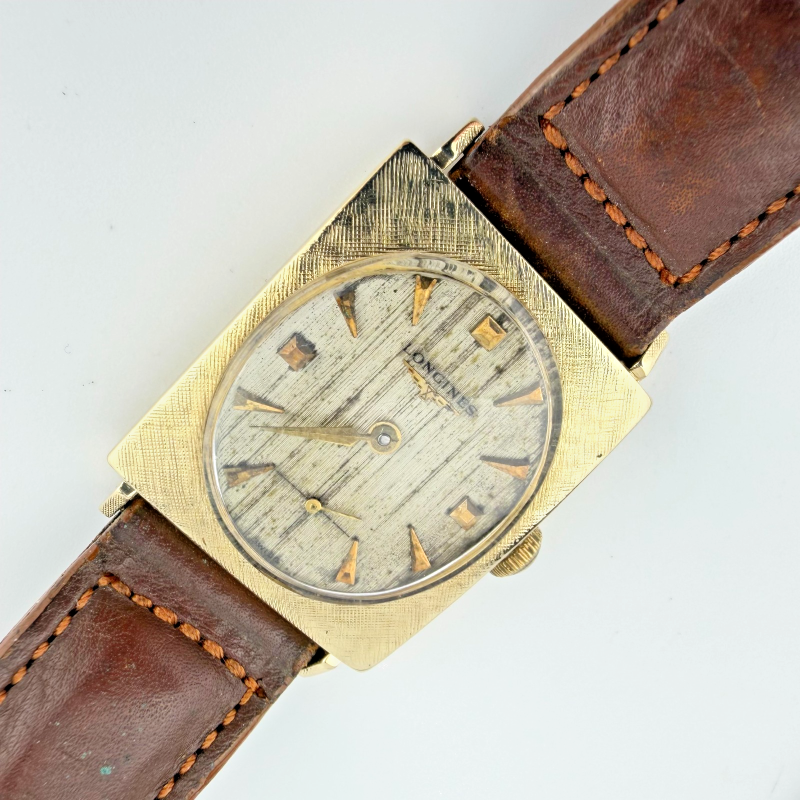 Longines Swiss Ladies Wrist Watch 17 Jewels 10K Gold Brown Leather