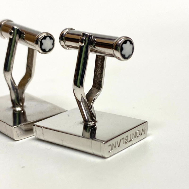 Montblanc Germany Sterling Silver Basket Wave Enamel Star Logo Cuff links