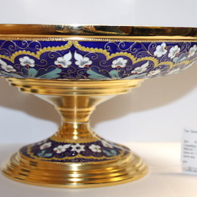 Magen David Floral Russian Silver 925 & 24k Gold Plated Bowl Enamel Filigree