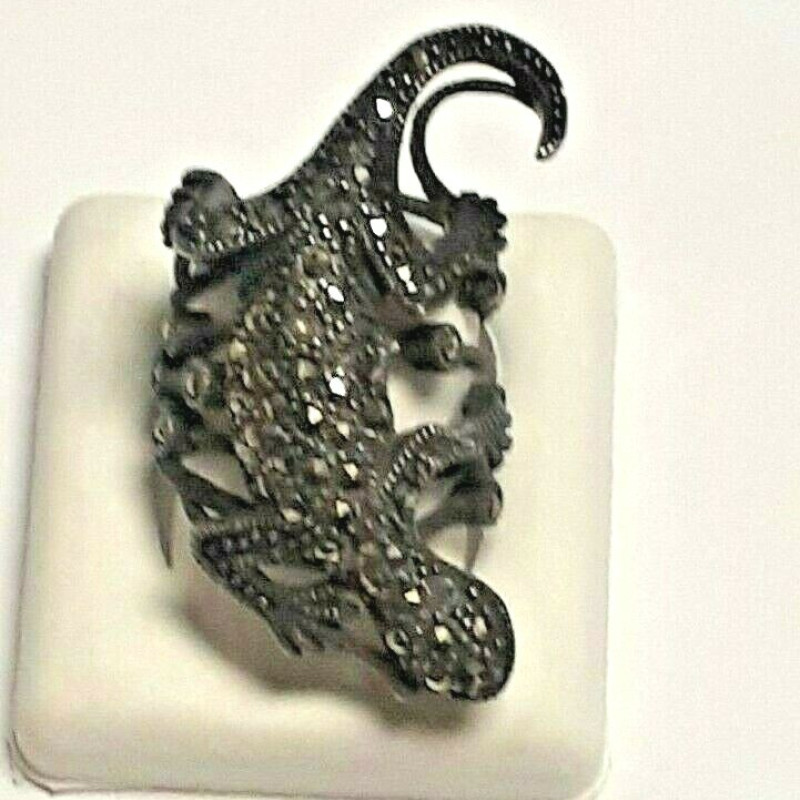 Antique Sterling Silver Marcasite lizard Ring Size 7 Antique Sterling Silver Marcasite lizard Ring Size 7