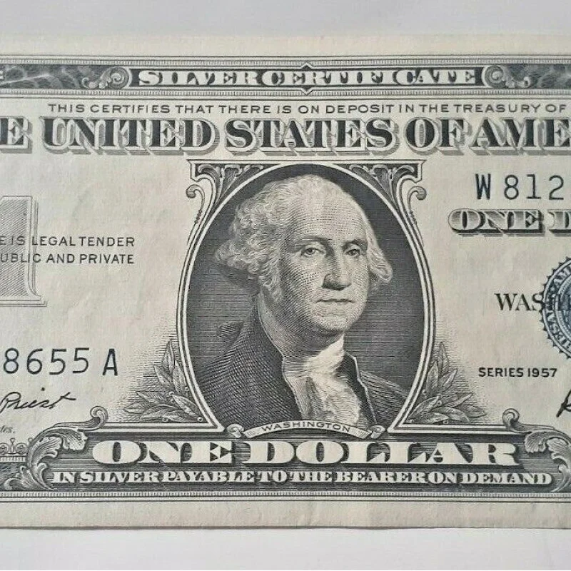 1957 One Dollar Bill Silver Certificate Average Circulated Blue Seal VG-AU 1957 One Dollar Bill Silver Certificate Average Circulated Blue Seal VG-AU