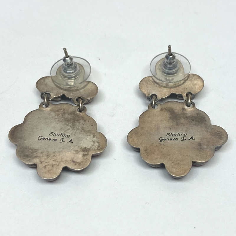 Geneva g. A. Sterling Silver CLUSTER DANGLE EARRINGS Red Mediterranean CORAL