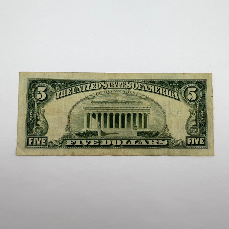 1963 Series $5 Red Seal United States Note, Serial A56112445A, Boston District A