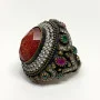 Vintage Men's Silver Ring With Agat, White Sapphire, Ruby, Emerald