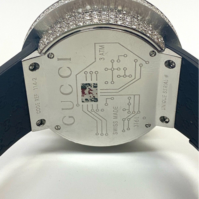 Men's GUCCI 114-2 Digital Watch Custom White Diamonds Bezel Men's GUCCI 114-2 Digital Watch Custom White Diamonds Bezel
