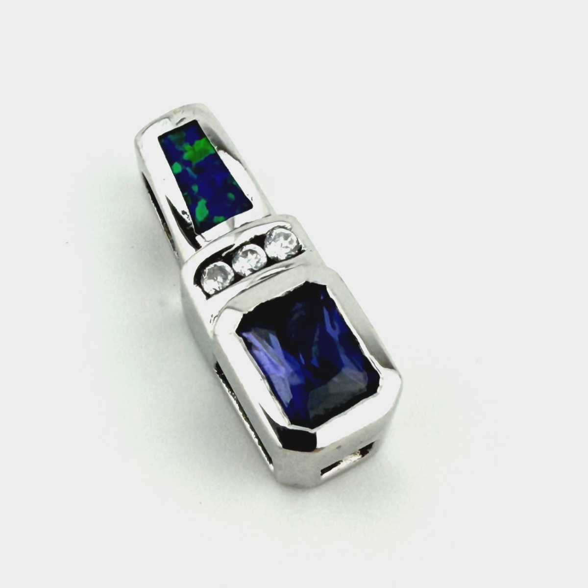Vintage TGI Modernist Pendant - Blue Fire Opal & Purple CZ - TGI