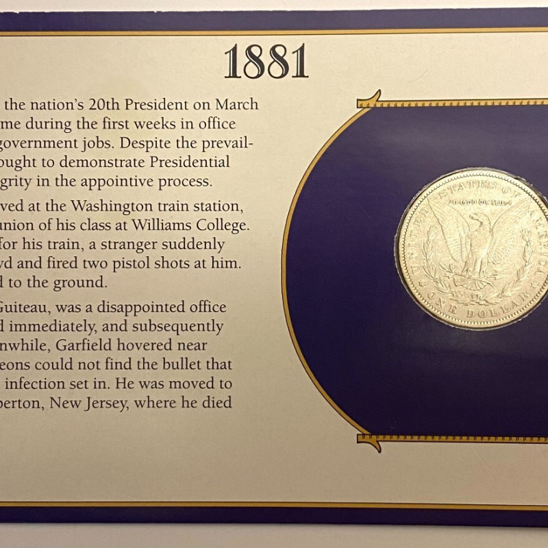 1881 Morgan SILVER DOLLAR with USP James A. Garfield "89" Stamp