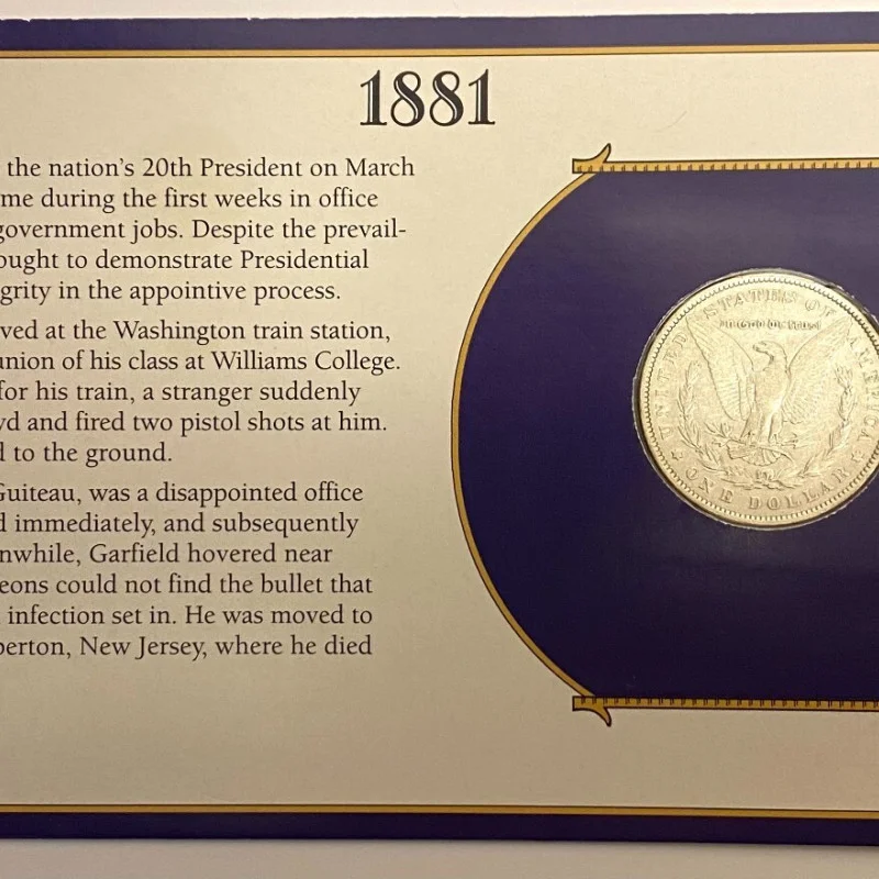 1881 Morgan SILVER DOLLAR with USP James A. Garfield "89" Stamp