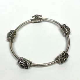 Vintage YJ 925 Sterling Silver & Round Black Onex Stones Bracelet