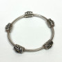 Vintage YJ 925 Sterling Silver & Round Black Onex Stones Bracelet