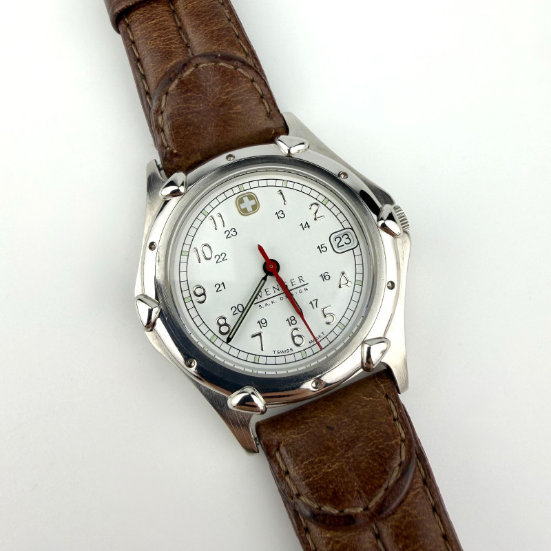 Vintage Wenger S.A.K Design Swiss Army Mens Watch w Original Leather Strap WR 50