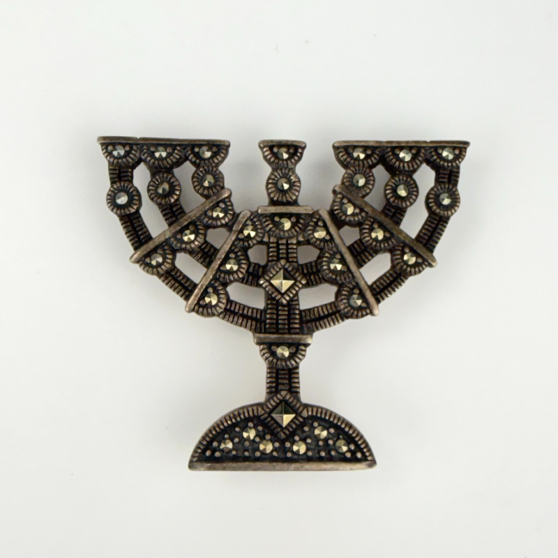 Vintage 925 A Silver and Marcasite Jewish Menorah Pendant/Brooch Pin
