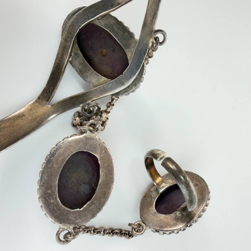 Vintage Navajo Sterling Silver Oval Ruby Slave Bracelet Cuff Ring Adjustable fit