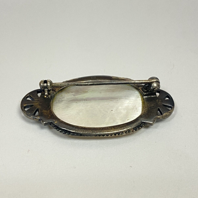 Sterling Silver Marcasite Pearl Gemstone Brooch  Woman's Pin 