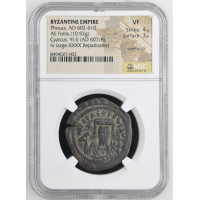 Byzantine Phocas AE Follis 607/8 Cyzicus Year 6 NGC VF Overstruck.#004 Byzantine Phocas AE Follis 607/8 Cyzicus Year 6 NGC VF Overstruck.#004