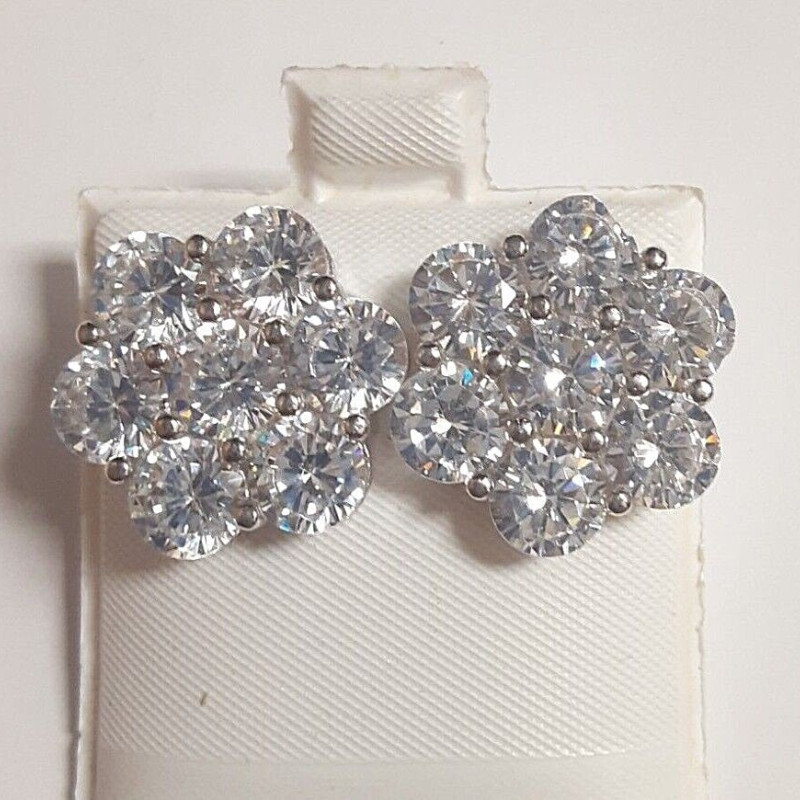 Sterling Silver Designed with Cubic Zuconia Gems Woman's Earrings