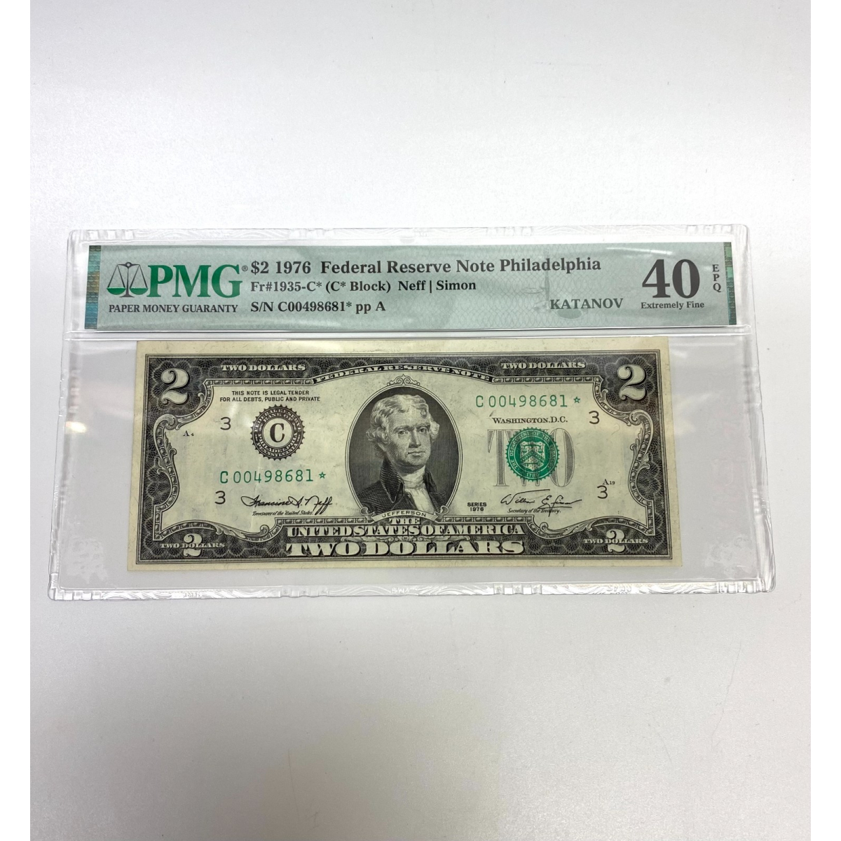 Fr 1935-C* (C* Block) $2 1976 FRN Philadelphia PMG 40 EPQ Star Note