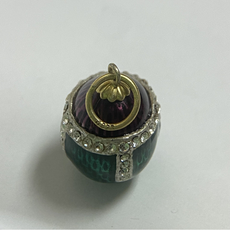 Antique Sterling Silver Green/Plum Colored Diamond Studded Enamel Egg Antique Sterling Silver Green/Plum Colored Diamond Studded Enamel Egg