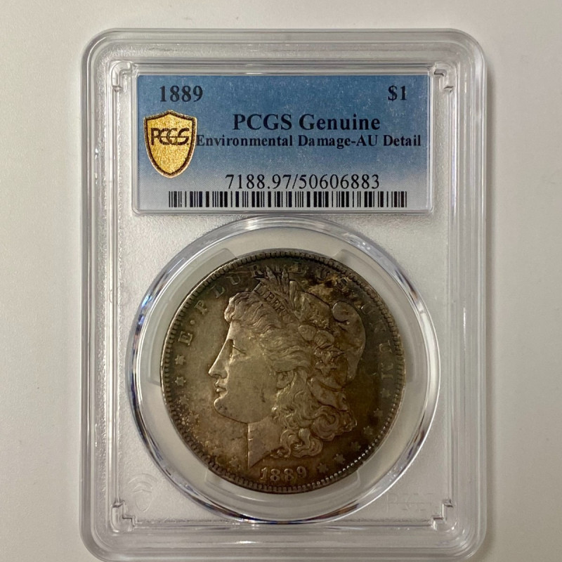 1889 $1 Morgan Silver Dollar PCGS Genuine AU Details 1889 $1 Morgan Silver Dollar PCGS Genuine AU Details