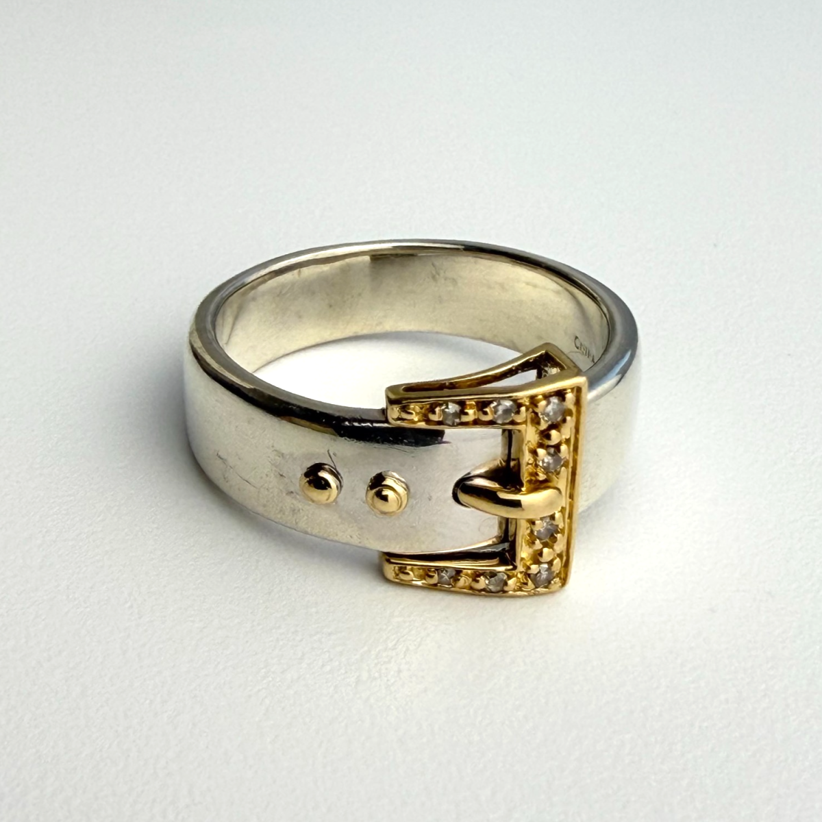 925 Silver Belt Buckle Ring with 14K Gold Buckle Detail and Sapphires - Size 10 - China