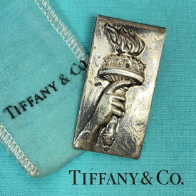 Tiffany & Co Silver Statue Liberty Torch Fire Money Clip Holder W/Pouch &am