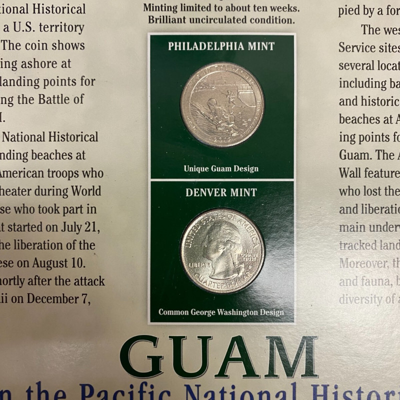 2019 P+D W. Guam War in the Pacific National Historical Park Quarters + 2 Stamps