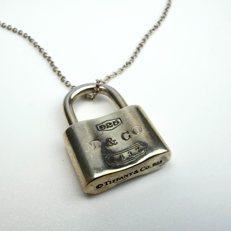 TIFFANY & CO. 1837 Padlock Charm Pendant and Chain 22''