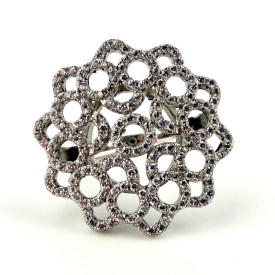 Cocktail Party Round Flower Fashion Shining Ring 925 Silver Size 6.5