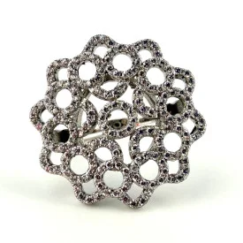 Cocktail Party Round Flower Fashion Shining Ring 925 Silver Size 6.5