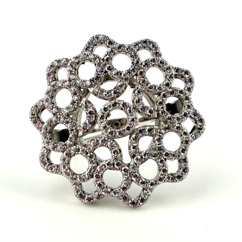 Cocktail Party Round Flower Fashion Shining Ring 925 Silver Size 6.5