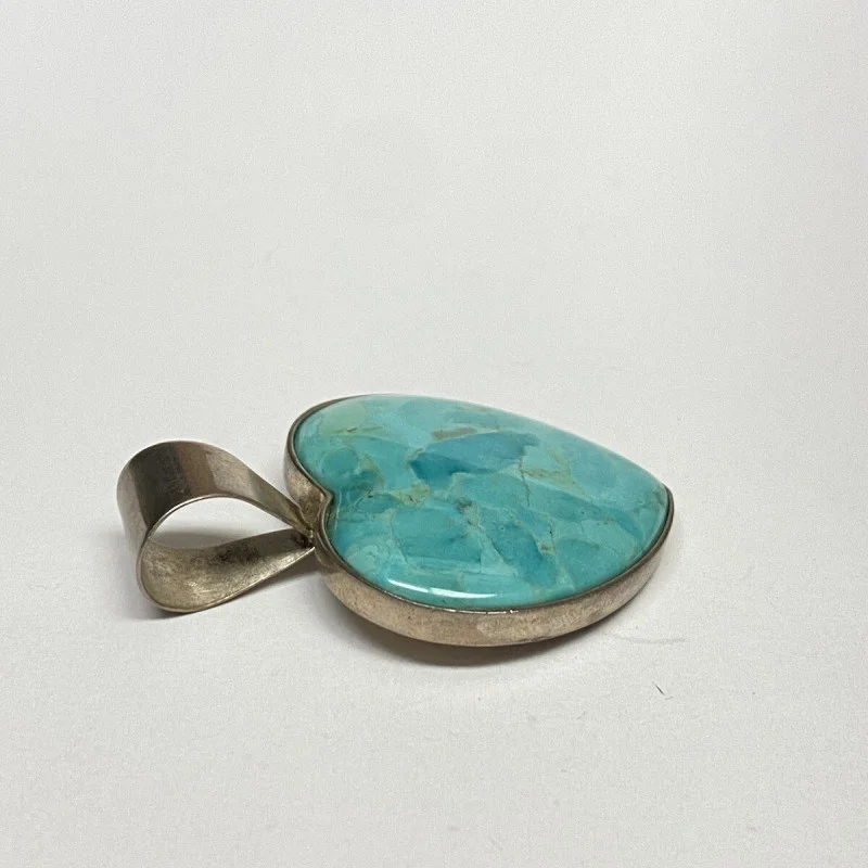 925 SS Heart Turquoise Center Stone Necklace Pendent Made in China