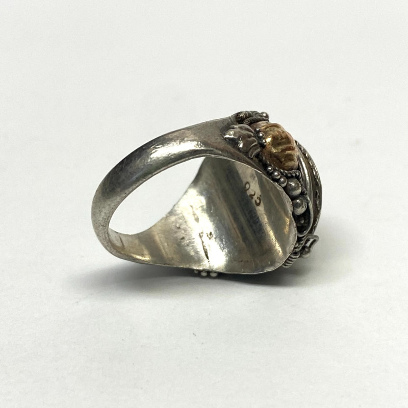 OLD VICTORIAN STYLE STERLING SILVER and 14k, GREEN PERIDOT POISON RING Size 6.7