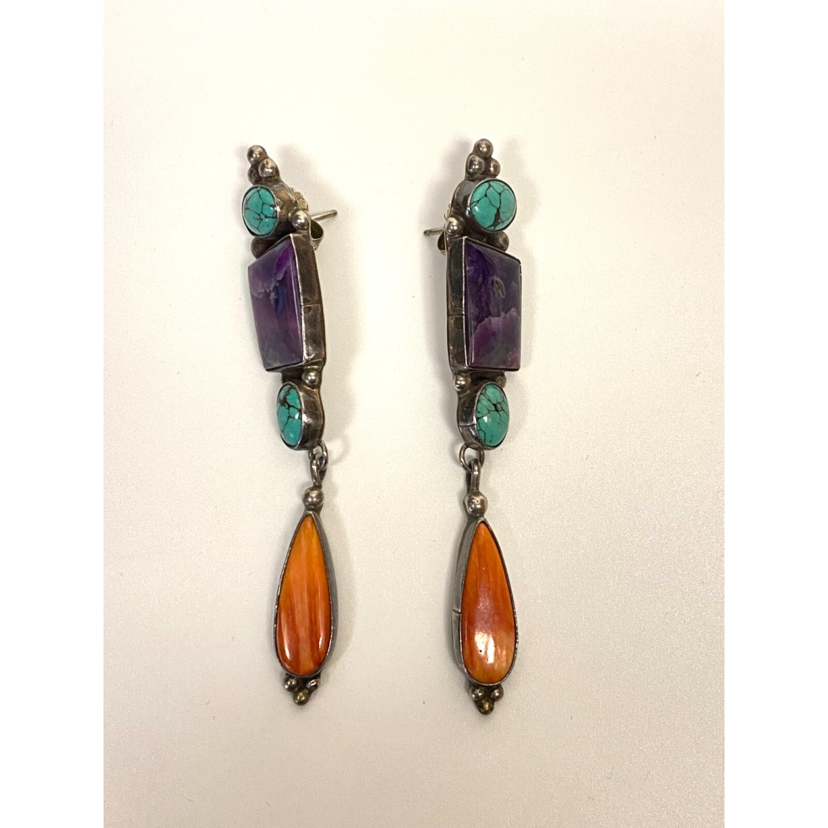 Multi-Stone & Sterling Silver Earrings by Albert Lee Navajo
