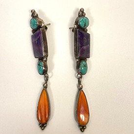 Multi-Stone & Sterling Silver Earrings by Albert Lee Navajo