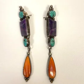 Multi-Stone & Sterling Silver Earrings by Albert Lee Navajo