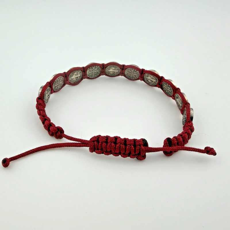 St. Benedict Medal on Adjustable Red Cord Bracelet – 7 Inches adjustable size