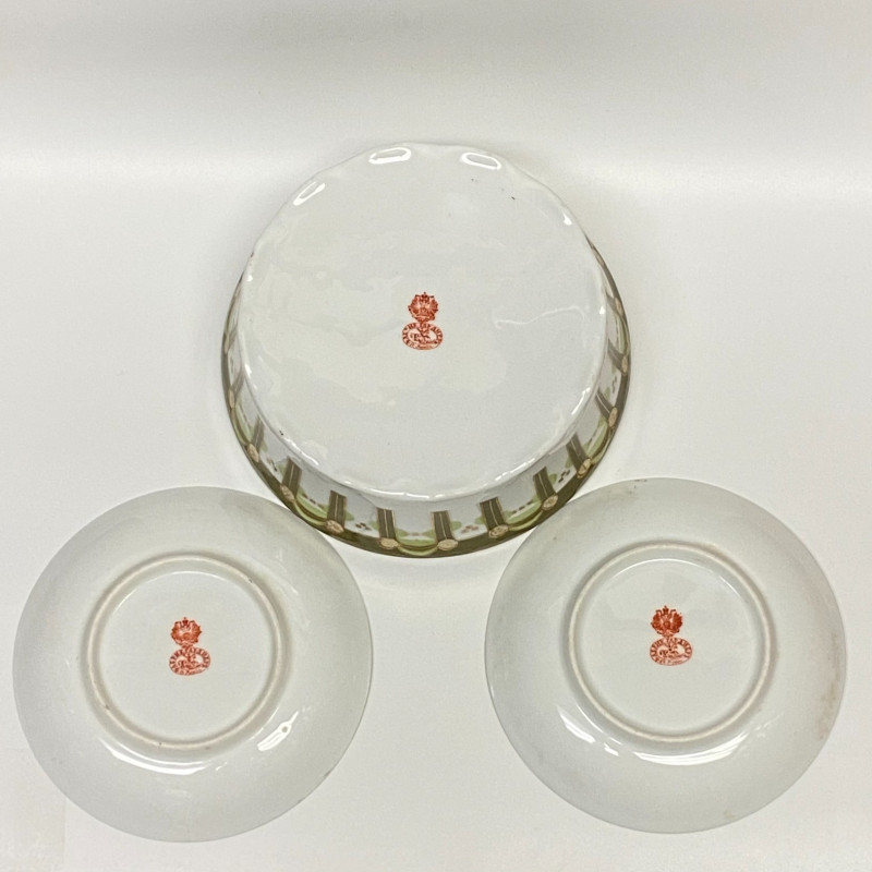 2 Porcelain teacup plates and a Porcelain drainer by Gardner Moscow