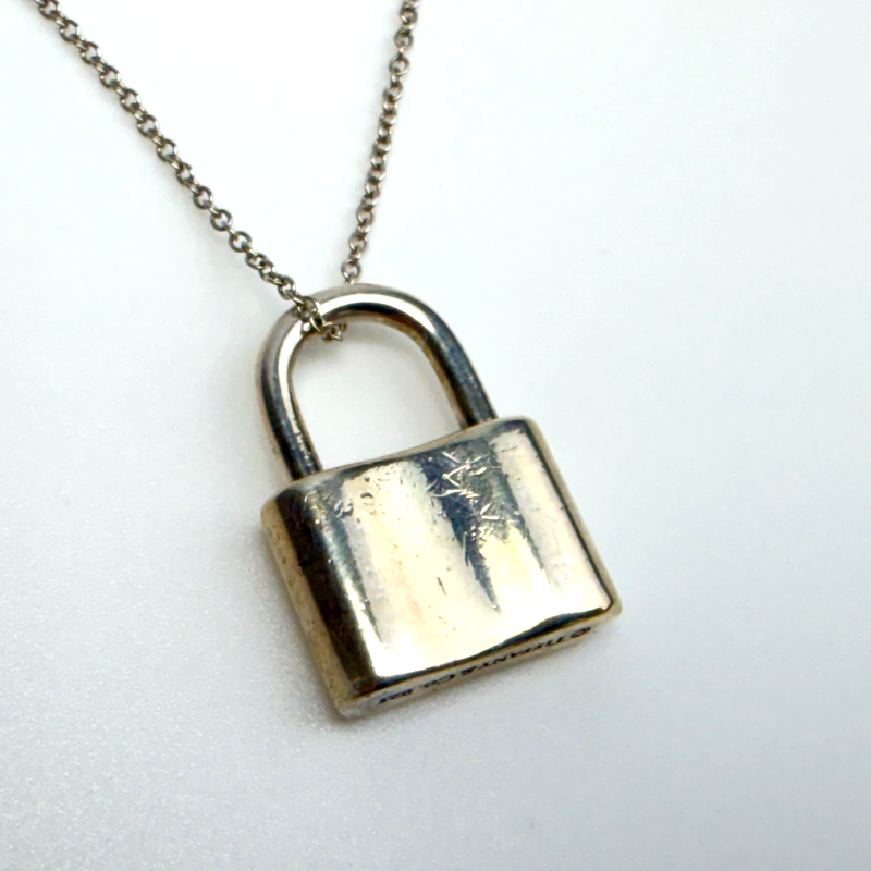 TIFFANY & CO. 1837 Padlock Charm Pendant and Chain 22''