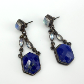 Vintage Nicky Butler Sterling Silver Rainbow Moonstone Lapis Dangle Earrings