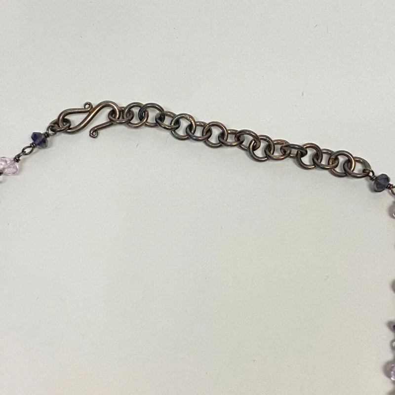 925 Sterling Silver Amethyst and Sapphires Drop Necklace - India