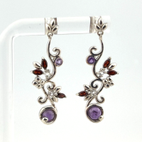 Art Nouveau Multi-Stone Sterling Silver Floral Earrings Joseph Esposito Art Nouveau Multi-Stone Sterling Silver Floral Earrings Joseph Esposito