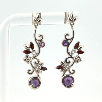 Art Nouveau Multi-Stone Sterling Silver Floral Earrings Joseph Esposito