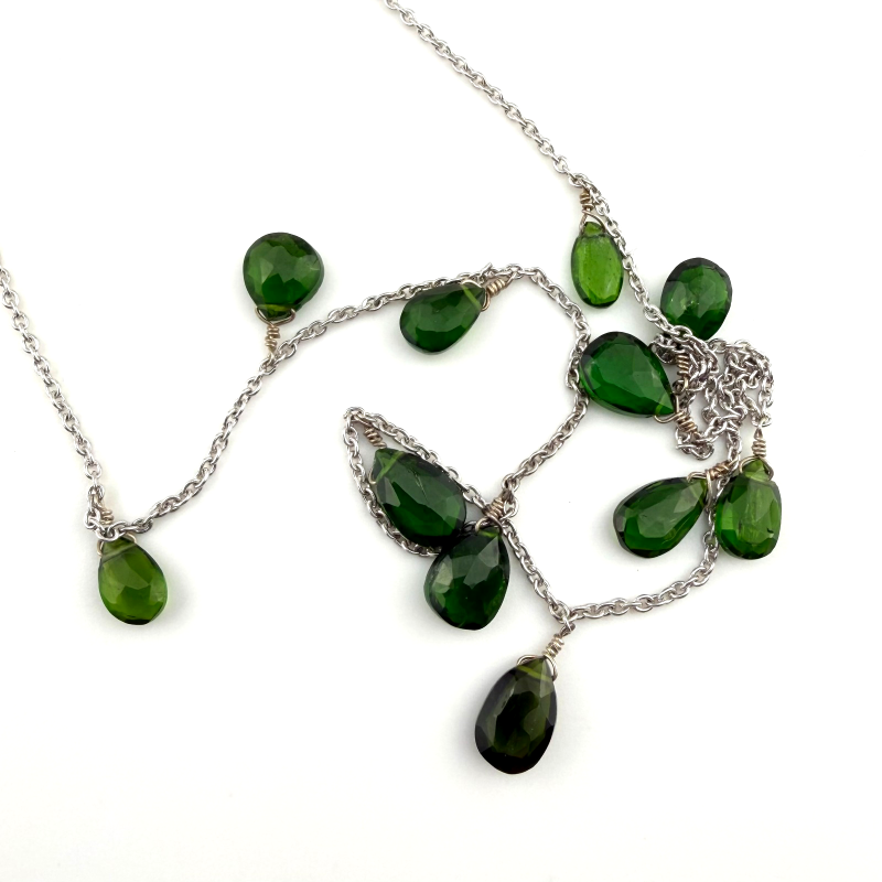 Handmade Sterling Silver 925 Teardrops Chrome Diopside Pendant necklace 17.5”